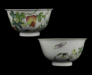 Pair of Chinese imperial famille rose bowls with the Qianlong mark and of the period. Oakridge Auction Gallery image
